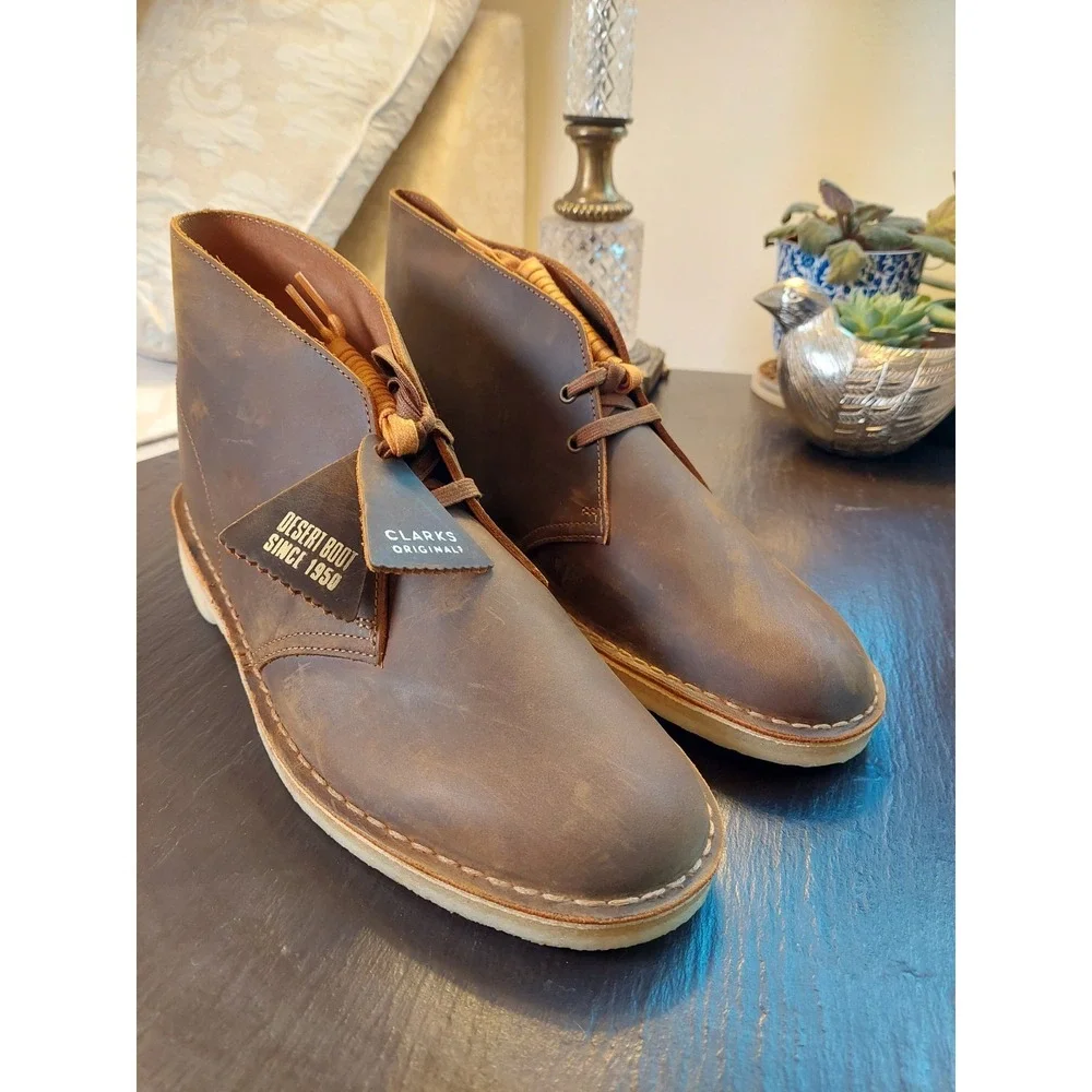 Clarks Men's Desert Lace Up Leather Chukka Boots Beeswax Brown Sz 12 NEW! $140